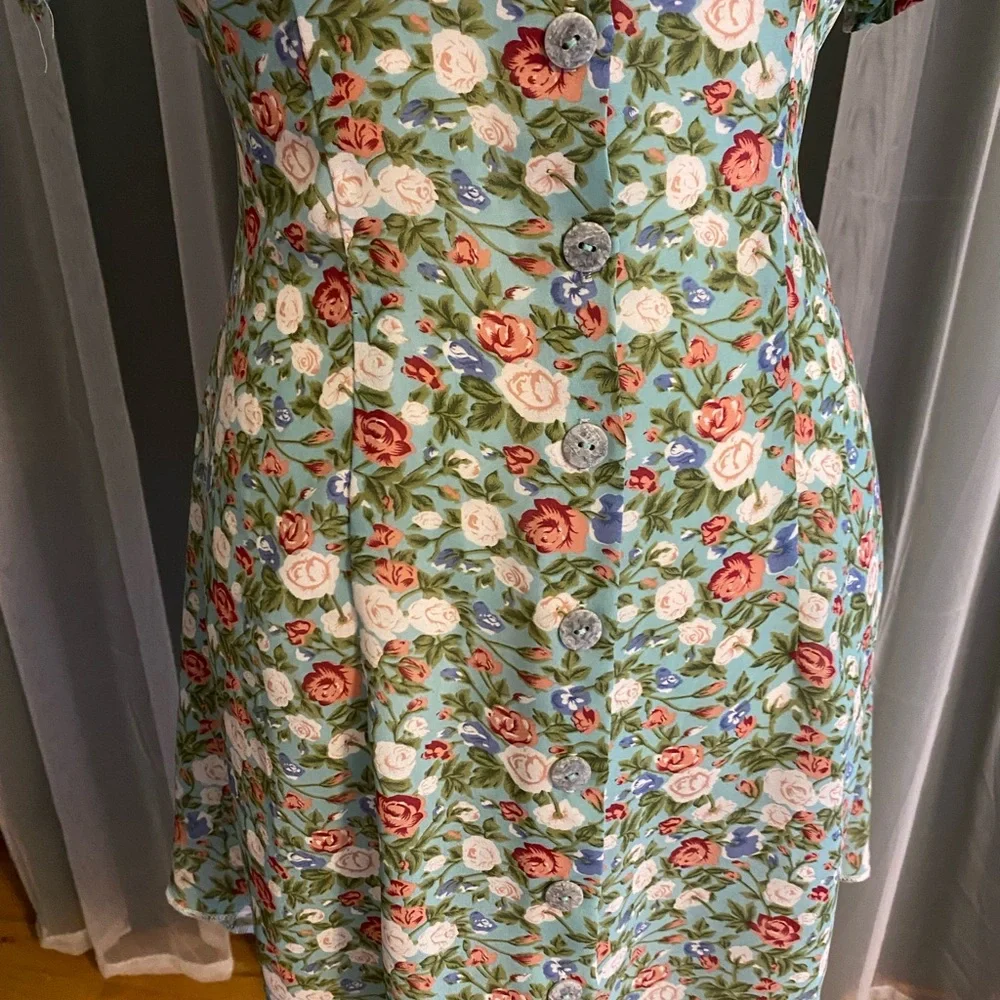 Vintage 90’s minty green floral mini babydoll dress - Picture 3 of 7